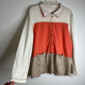 Onque Casuals Button Up Cardigan Sweater Women’s L Coral White LS Jacket